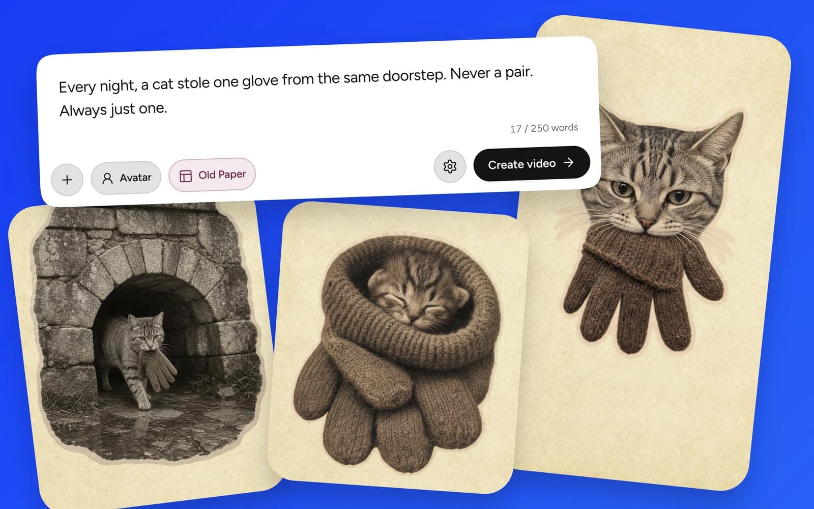 Plamia script composer with three illustrated scenes from a cat story