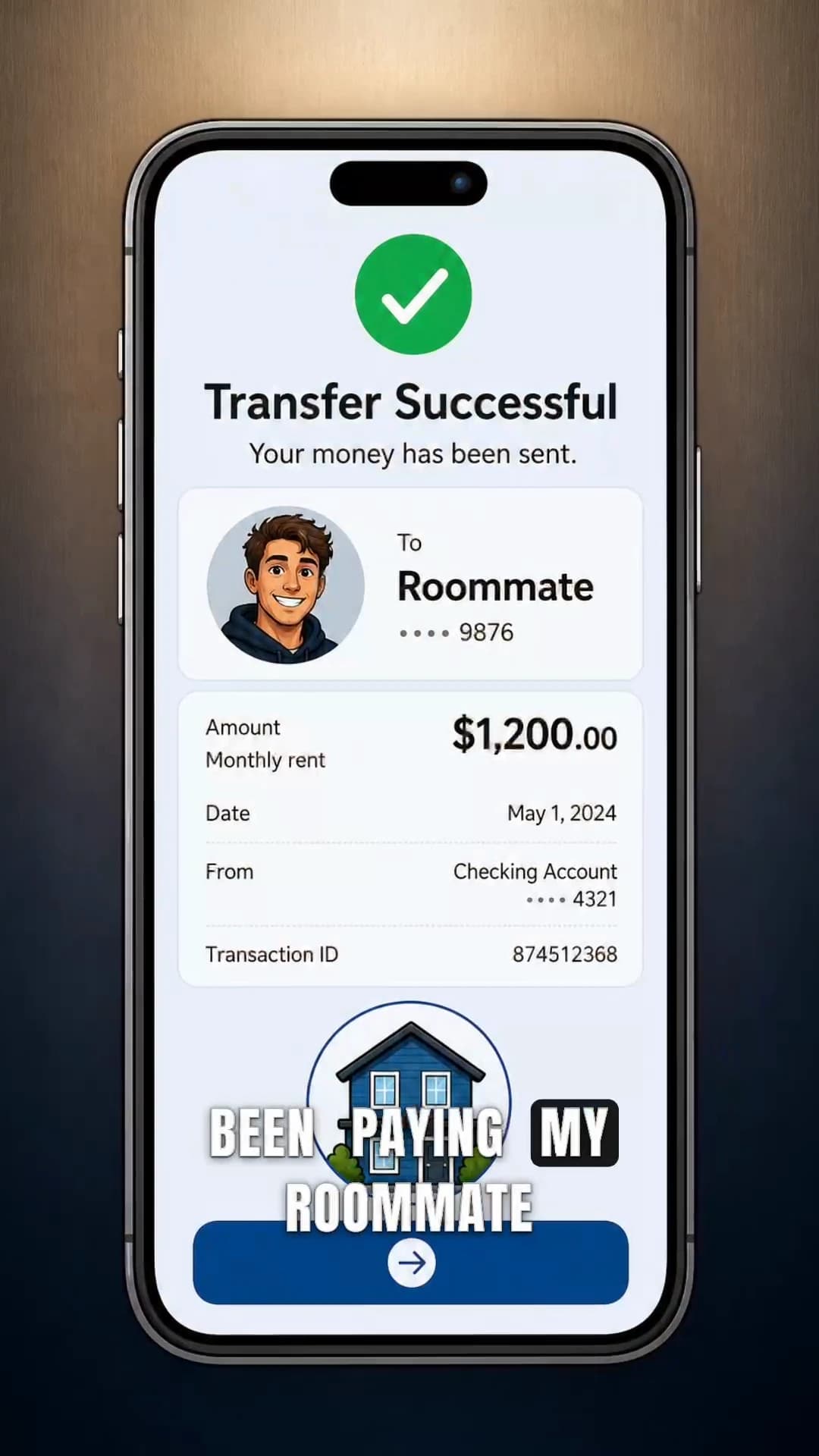 Cartoon frame from a Plamia story video about a roommate rent dispute
